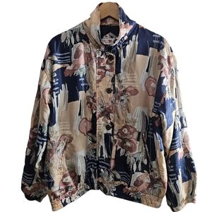 Vintage Stunt Sports Women's Floral 100% Silk Jacket